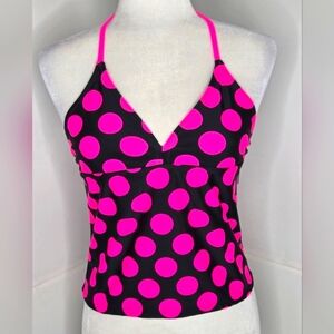 🏈 OP NWT Polka Dot Swim Top 14-16-1/2 Plus Hot Pink Black